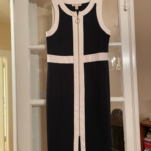 Michael Kors Jersey Dress size 12 dark blue/white midi - Picture 1 of 6